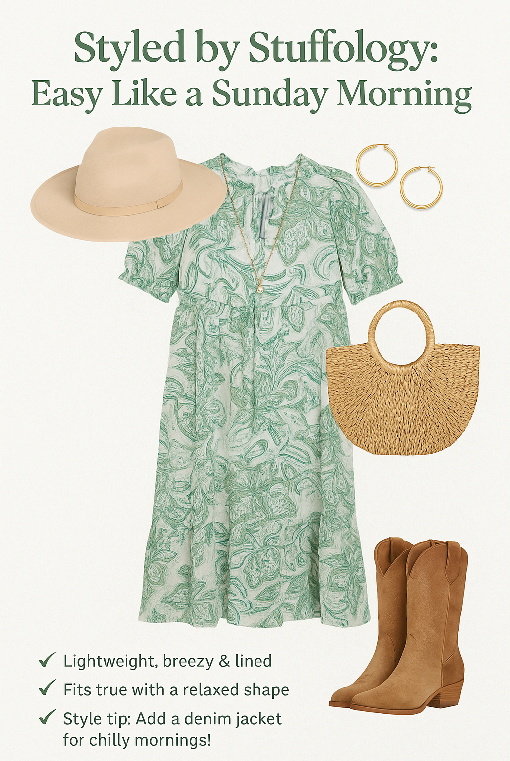 Sage & Cream Boho Midi Dress-Dresses-Umgee-Stuffology - Where Vintage Meets Modern, A Boutique for Real Women in Crosbyton, TX