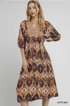 Abstract Print Collared Midi Dress-Dresses-Umgee-Stuffology - Where Vintage Meets Modern, A Boutique for Real Women in Crosbyton, TX