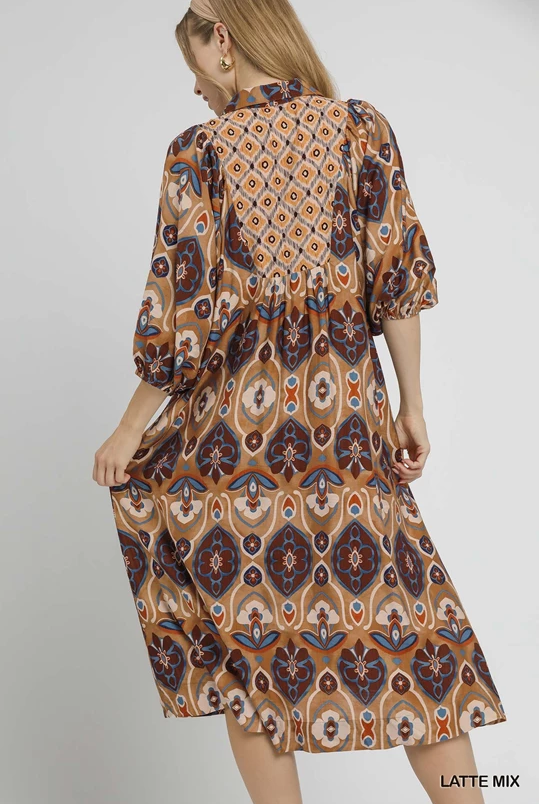 Abstract Print Collared Midi Dress-Dresses-Umgee-Stuffology - Where Vintage Meets Modern, A Boutique for Real Women in Crosbyton, TX