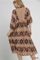 Abstract Print Collared Midi Dress-Dresses-Umgee-Stuffology - Where Vintage Meets Modern, A Boutique for Real Women in Crosbyton, TX