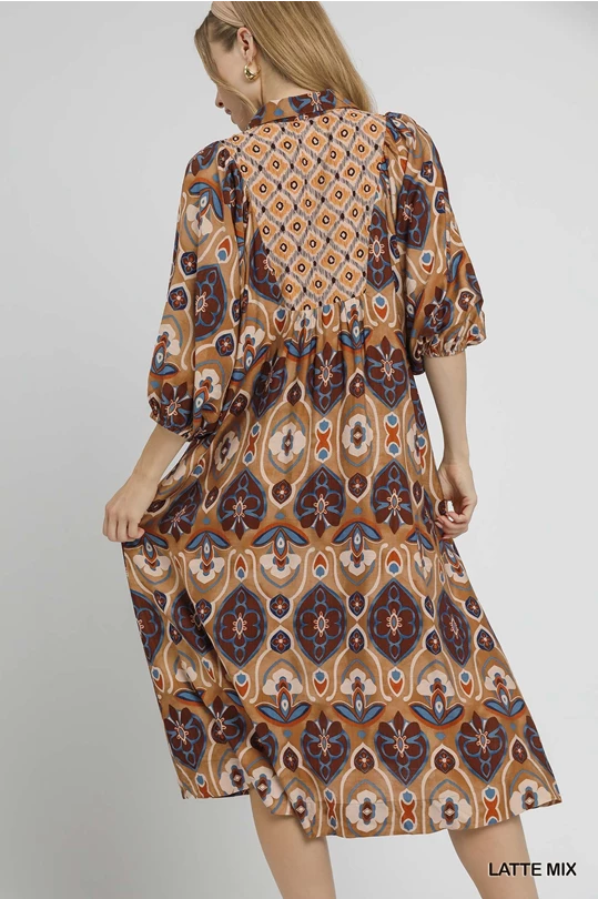 Abstract Print Collared Midi Dress-Dresses-Umgee-Stuffology - Where Vintage Meets Modern, A Boutique for Real Women in Crosbyton, TX