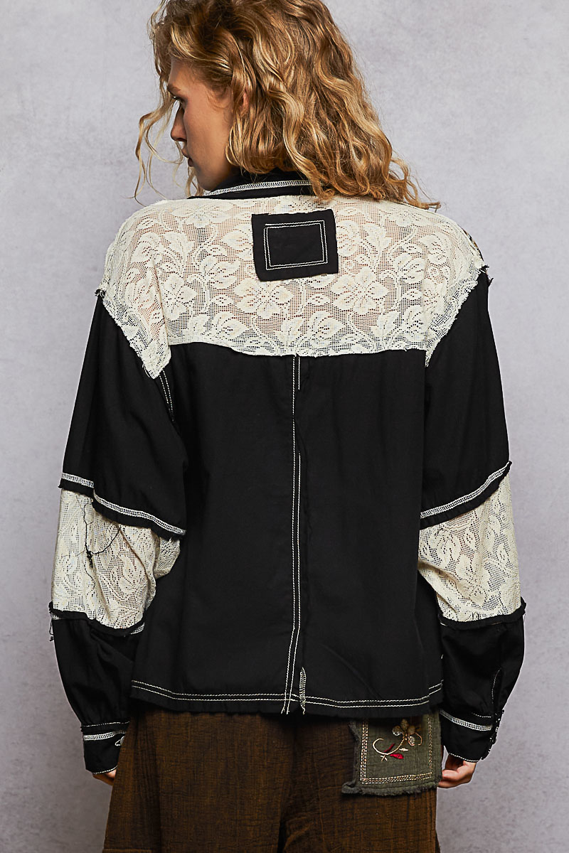 POL Clothing Black Boho Patchwork Jacket-Jackets-POL Clothing-Stuffology - Where Vintage Meets Modern, A Boutique for Real Women in Crosbyton, TX