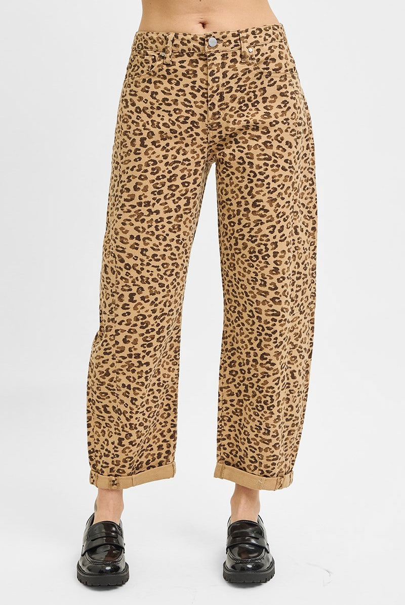 Leopard Print Barrel Pants-Jeans-Risen Jeans-Stuffology - Where Vintage Meets Modern, A Boutique for Real Women in Crosbyton, TX