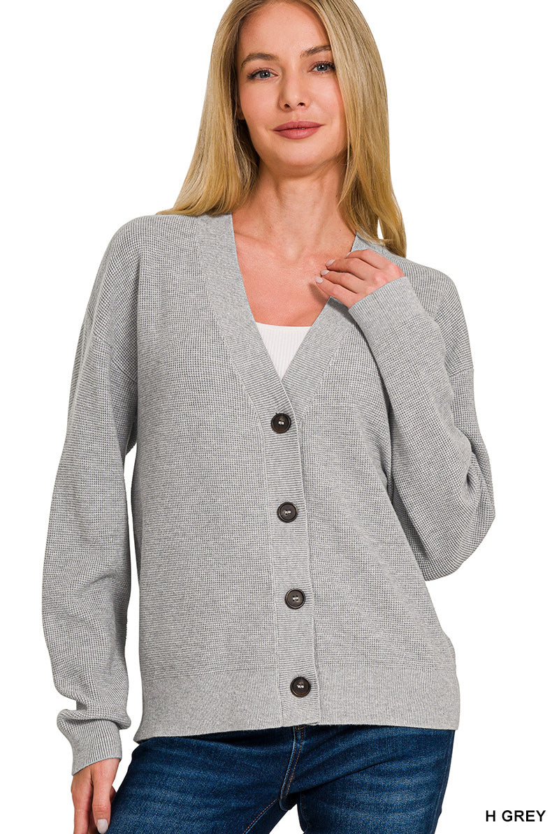 Gray Drop Shoulder Sweater Cardigan-Sweater Cardigan-Zenana-Stuffology - Where Vintage Meets Modern, A Boutique for Real Women in Crosbyton, TX