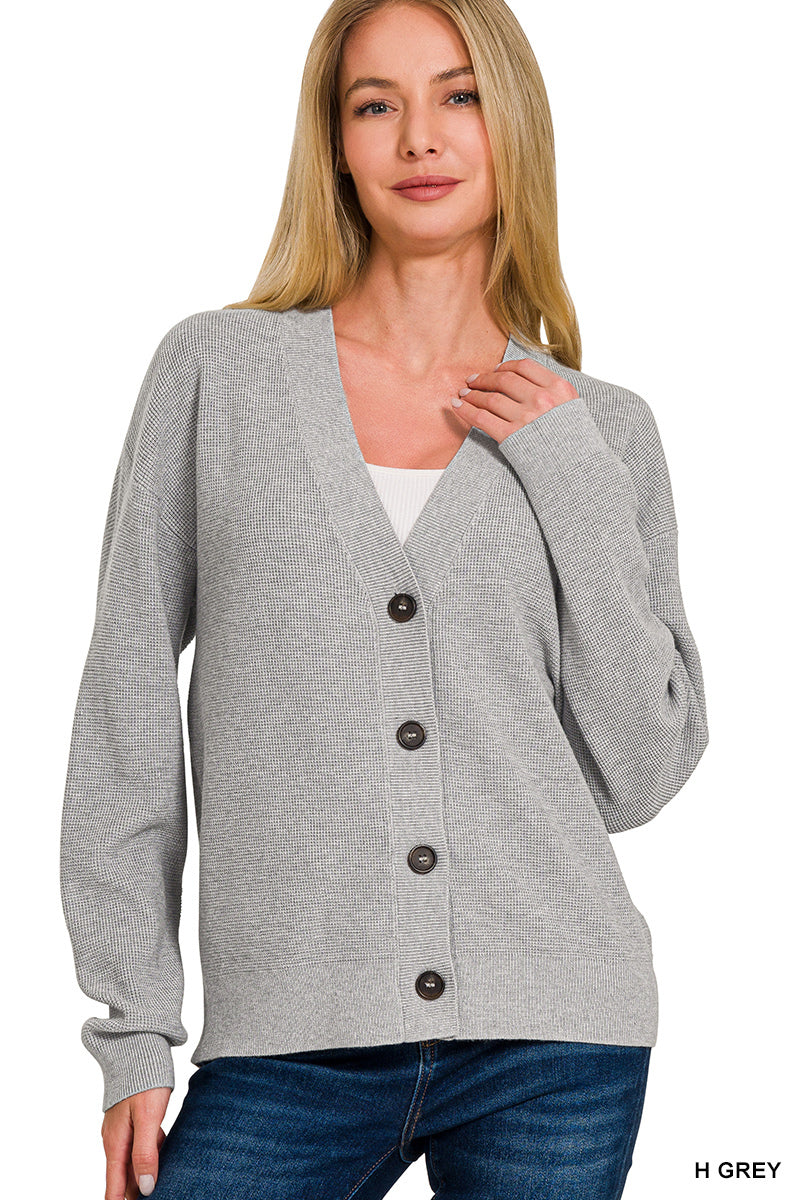 Gray Drop Shoulder Sweater Cardigan-Sweater Cardigan-Zenana-Stuffology - Where Vintage Meets Modern, A Boutique for Real Women in Crosbyton, TX