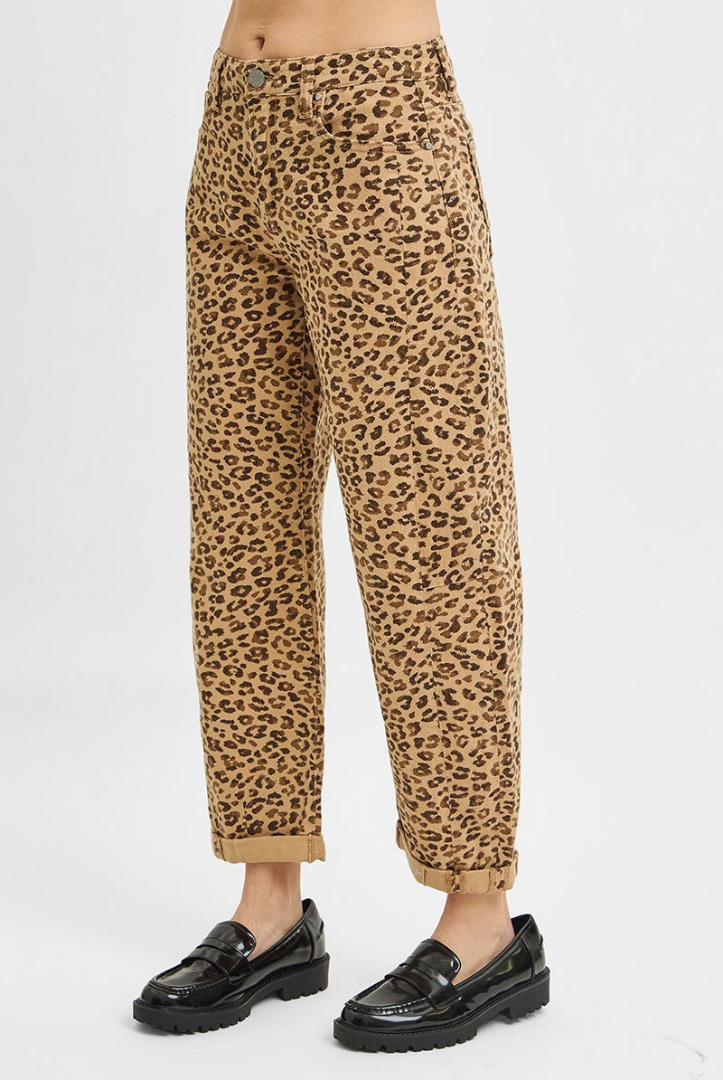 Leopard Print Barrel Pants-Jeans-Risen Jeans-Stuffology - Where Vintage Meets Modern, A Boutique for Real Women in Crosbyton, TX
