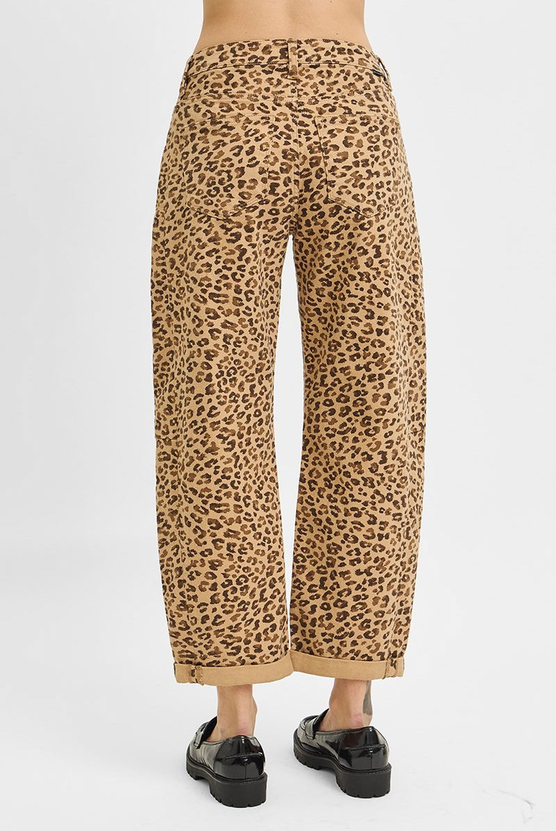 Leopard Print Barrel Pants-Jeans-Risen Jeans-Stuffology - Where Vintage Meets Modern, A Boutique for Real Women in Crosbyton, TX