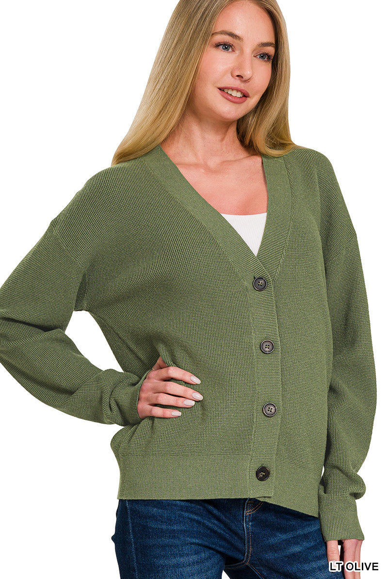 Olive Drop Shoulder Sweater Cardigan-Sweater Cardigan-Zenana-Stuffology - Where Vintage Meets Modern, A Boutique for Real Women in Crosbyton, TX