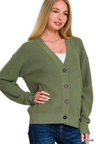 Olive Drop Shoulder Sweater Cardigan-Sweater Cardigan-Zenana-Stuffology - Where Vintage Meets Modern, A Boutique for Real Women in Crosbyton, TX