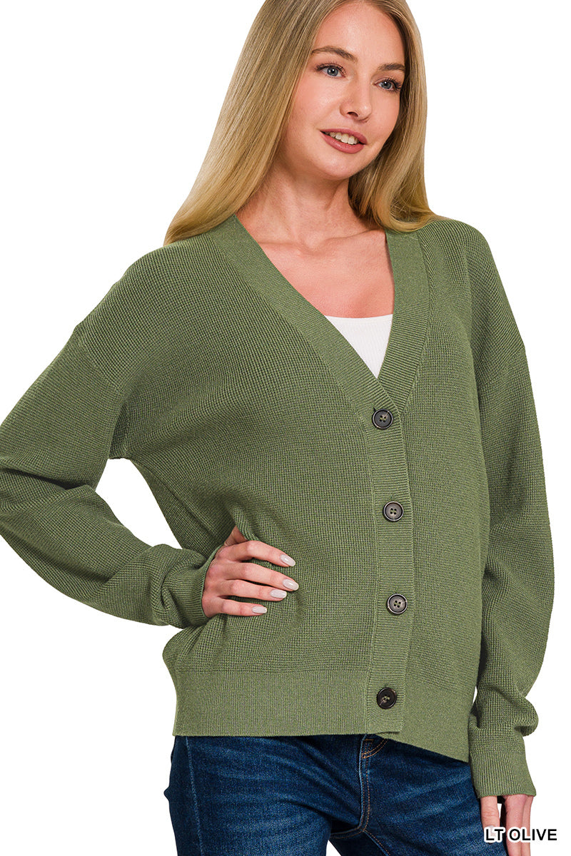 Olive Drop Shoulder Sweater Cardigan-Sweater Cardigan-Zenana-Stuffology - Where Vintage Meets Modern, A Boutique for Real Women in Crosbyton, TX
