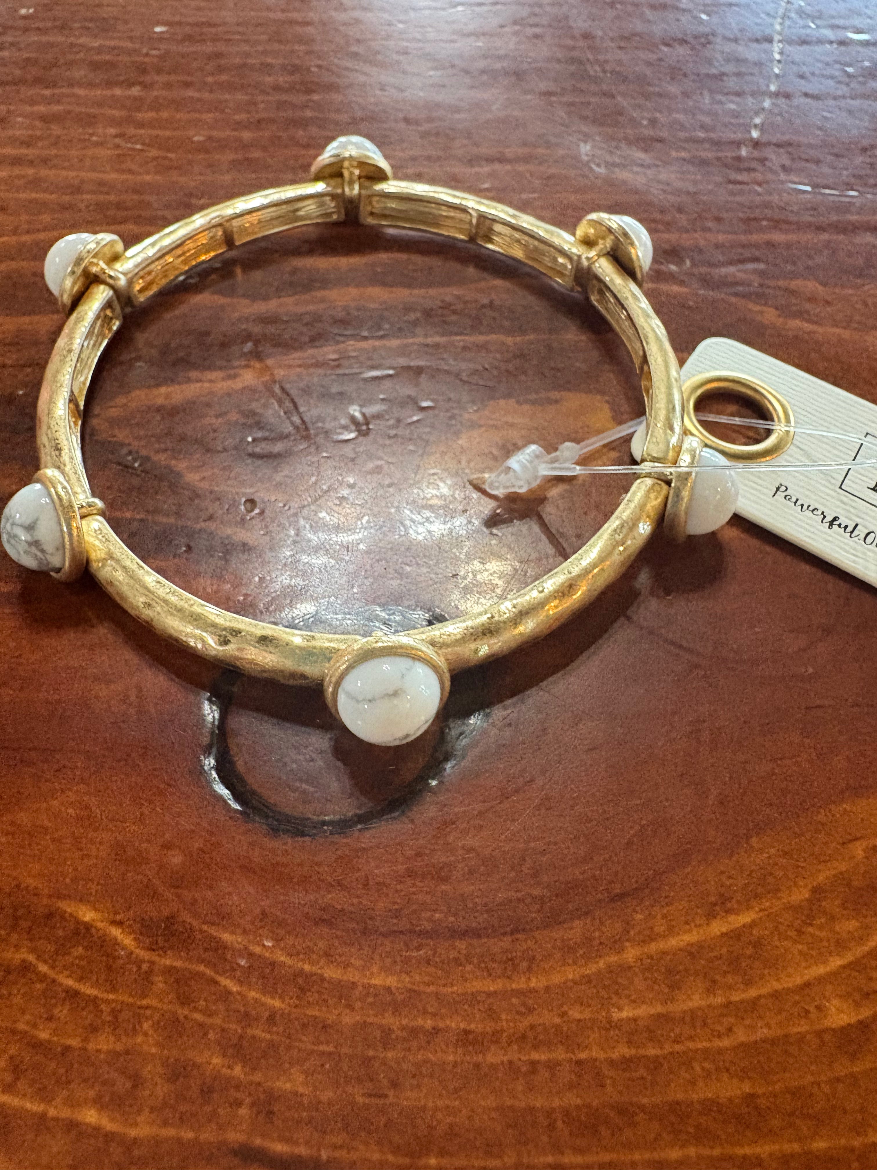 Gold stretch bracelet with white stones-Bracelets-Pink Panache Brands-Stuffology - Where Vintage Meets Modern, A Boutique for Real Women in Crosbyton, TX
