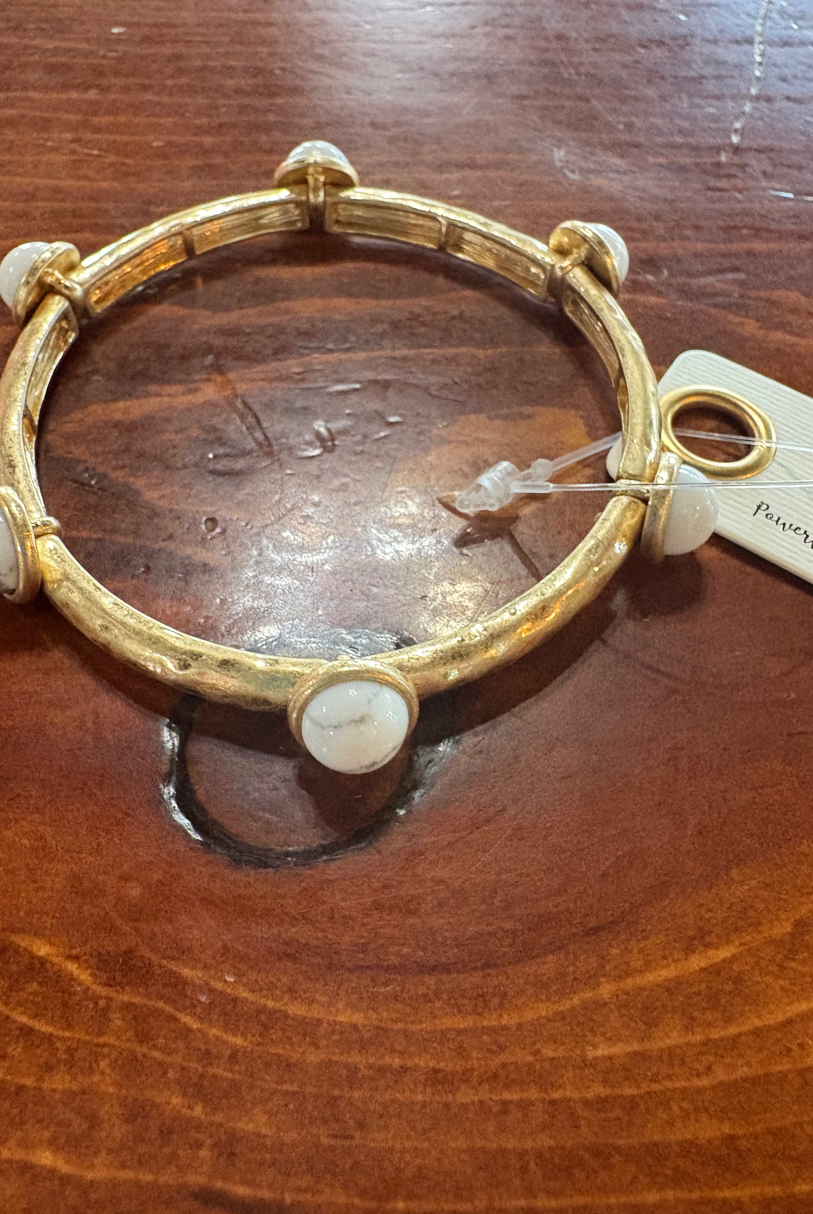 Gold stretch bracelet with white stones-Bracelets-Pink Panache Brands-Stuffology - Where Vintage Meets Modern, A Boutique for Real Women in Crosbyton, TX