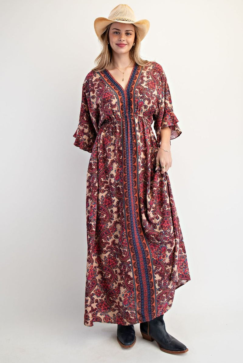Wing Sleeve Border Maxi Dress-Dresses-Easel-Stuffology - Where Vintage Meets Modern, A Boutique for Real Women in Crosbyton, TX