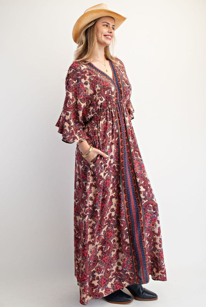 Wing Sleeve Border Maxi Dress-Dresses-Easel-Stuffology - Where Vintage Meets Modern, A Boutique for Real Women in Crosbyton, TX