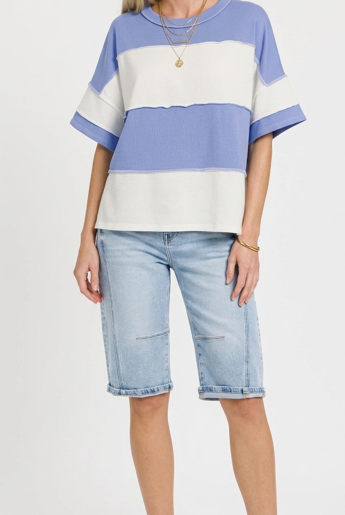 FRENCH TERRY COLOR BLOCK EXPOSED SEAM TOP-Zenana-Stuffology - Where Vintage Meets Modern, A Boutique for Real Women in Crosbyton, TX