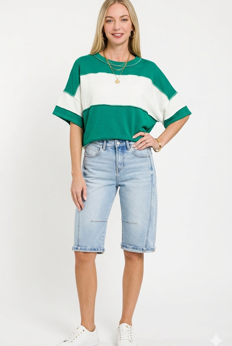 FRENCH TERRY COLOR BLOCK EXPOSED SEAM TOP-Zenana-Stuffology - Where Vintage Meets Modern, A Boutique for Real Women in Crosbyton, TX