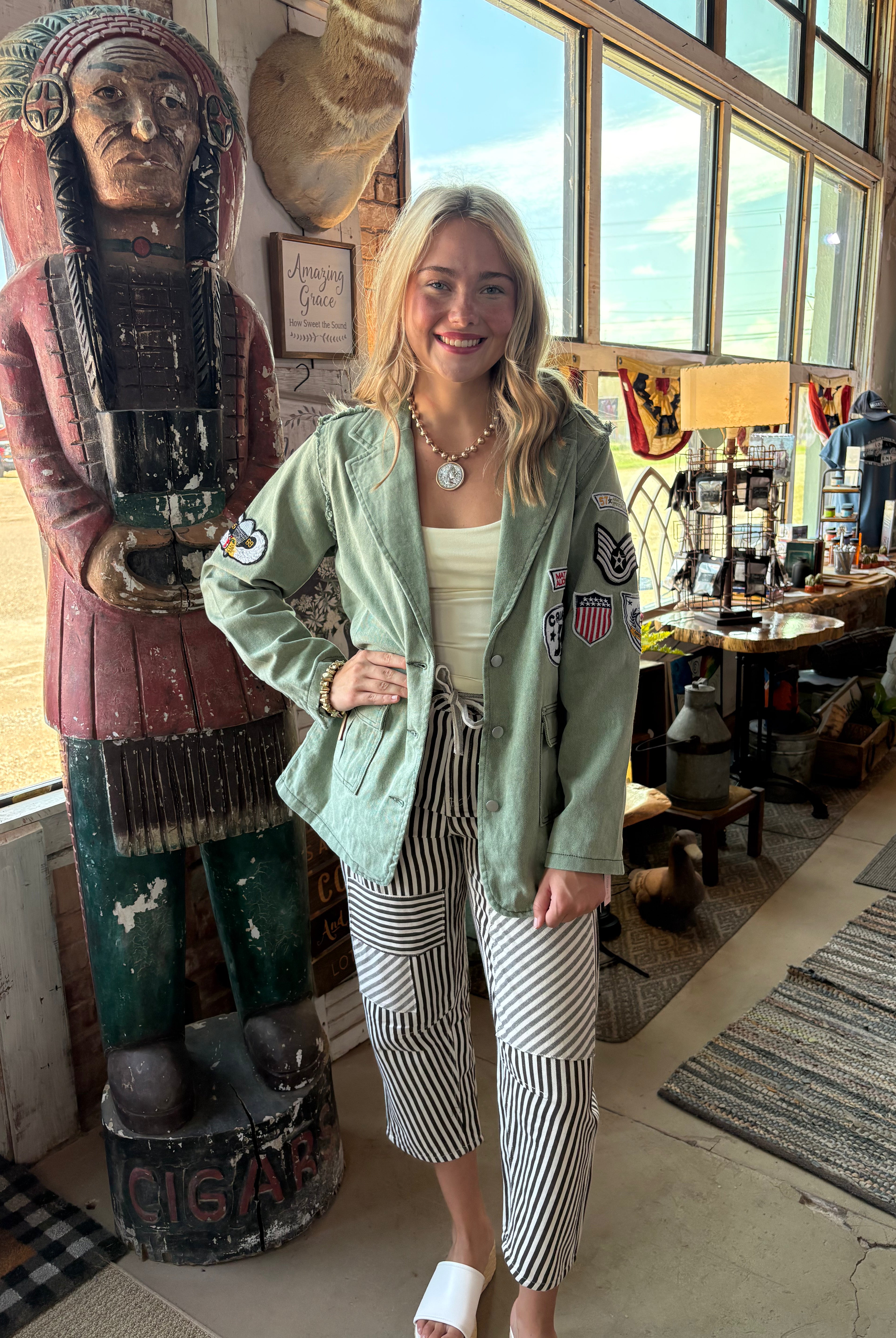 Ash Striped Washed Twill Pants-Pants-Easel-Stuffology - Where Vintage Meets Modern, A Boutique for Real Women in Crosbyton, TX