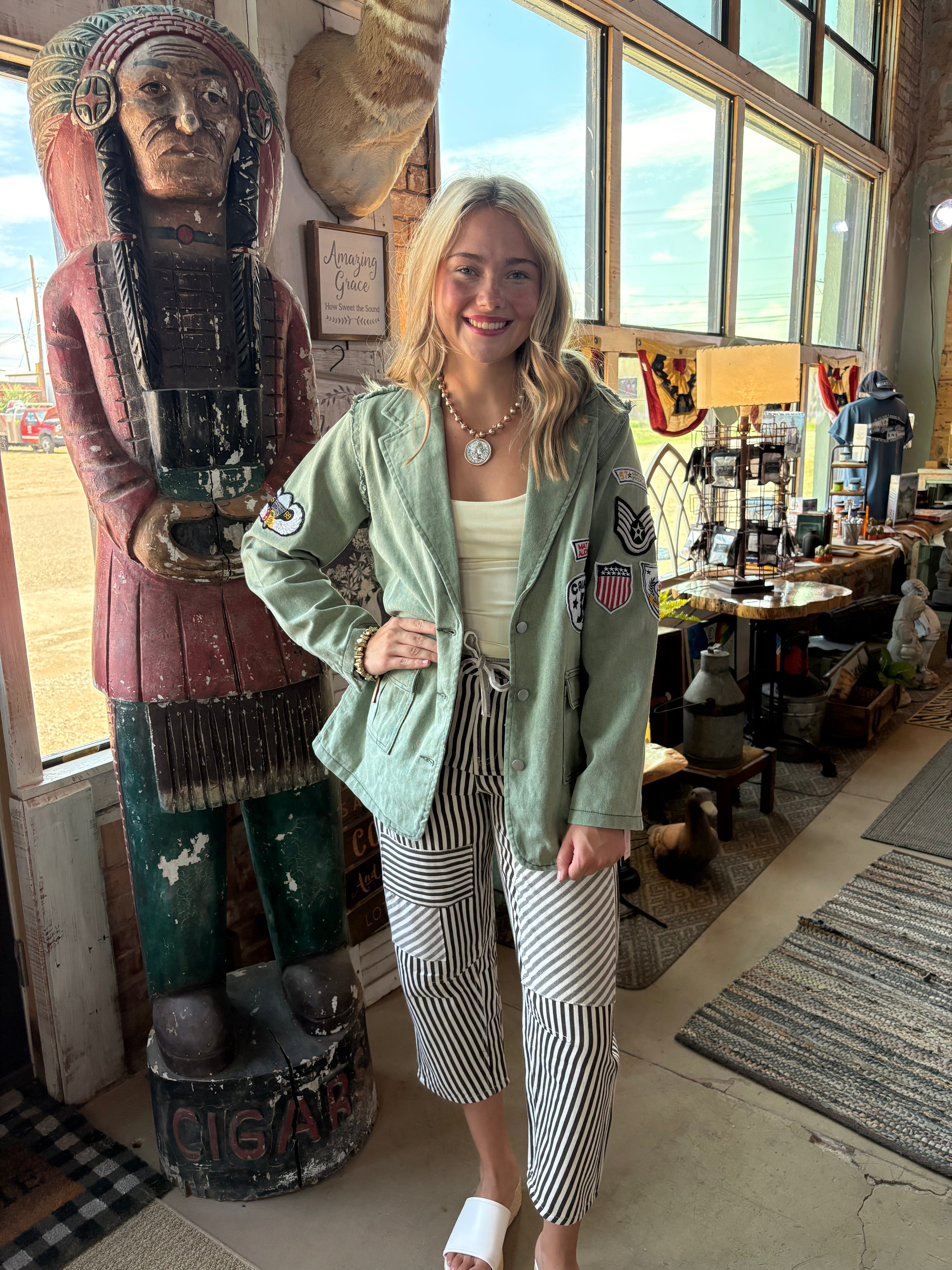 Ash Striped Washed Twill Pants-Pants-Easel-Stuffology - Where Vintage Meets Modern, A Boutique for Real Women in Crosbyton, TX