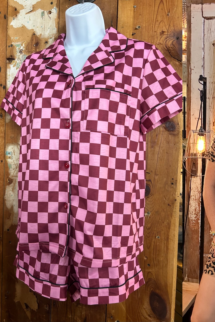 Checkered Pajama Set-Tickled Teal-Stuffology - Where Vintage Meets Modern, A Boutique for Real Women in Crosbyton, TX