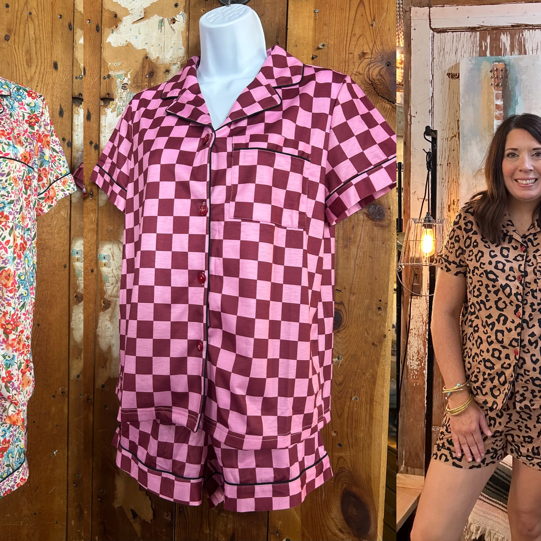 Checkered Pajama Set-Tickled Teal-Stuffology - Where Vintage Meets Modern, A Boutique for Real Women in Crosbyton, TX