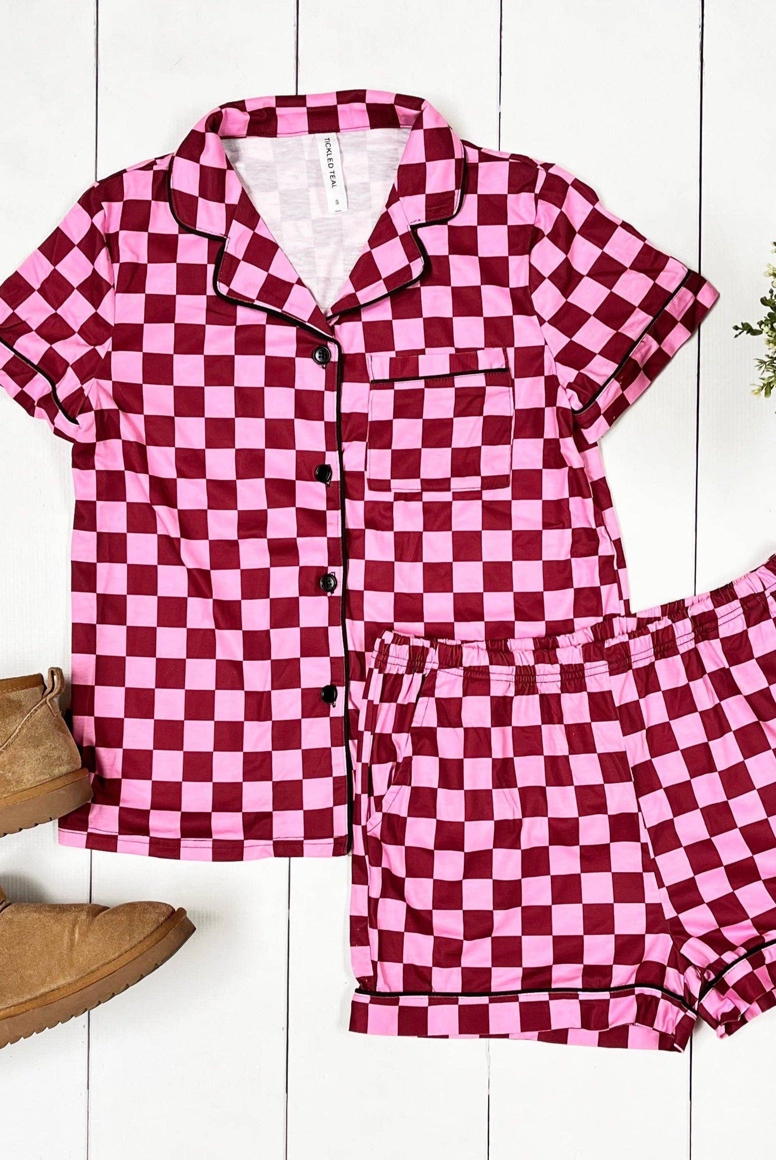 Checkered Pajama Set-Tickled Teal-Stuffology - Where Vintage Meets Modern, A Boutique for Real Women in Crosbyton, TX