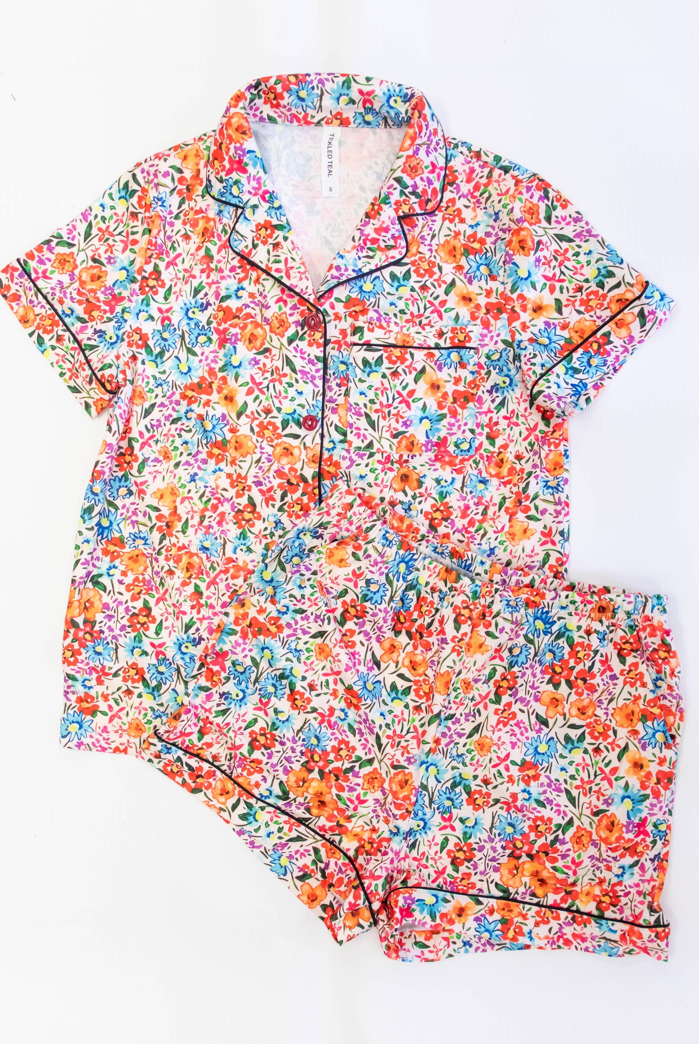 Floral Pattern Pajamas-Pajamas-Tickled Teal-Stuffology - Where Vintage Meets Modern, A Boutique for Real Women in Crosbyton, TX