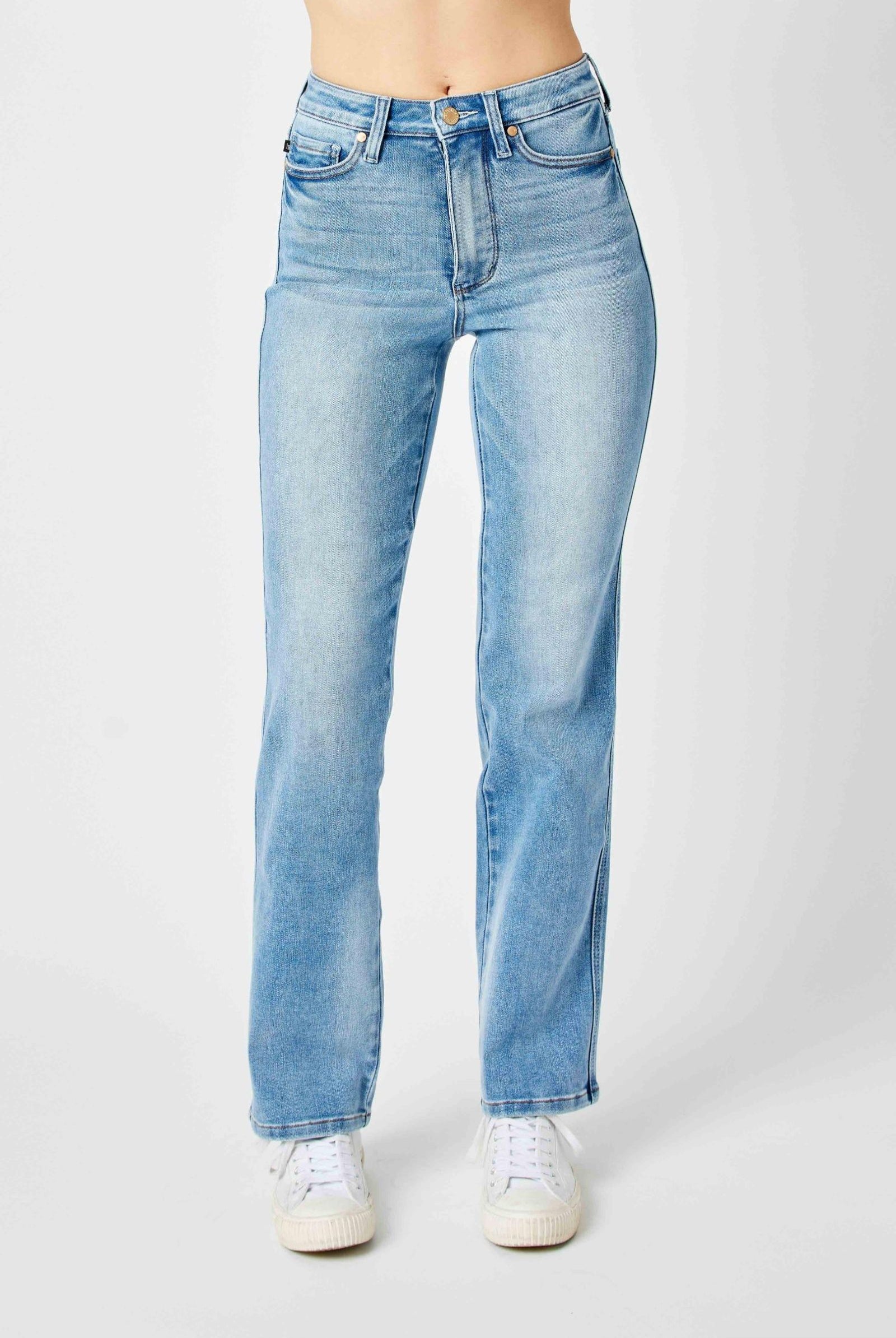 Judy Blue High Waist Tummy Control contrast Wash Straight Jeans-Stuffology Boutique -Stuffology - Where Vintage Meets Modern, A Boutique for Real Women in Crosbyton, TX
