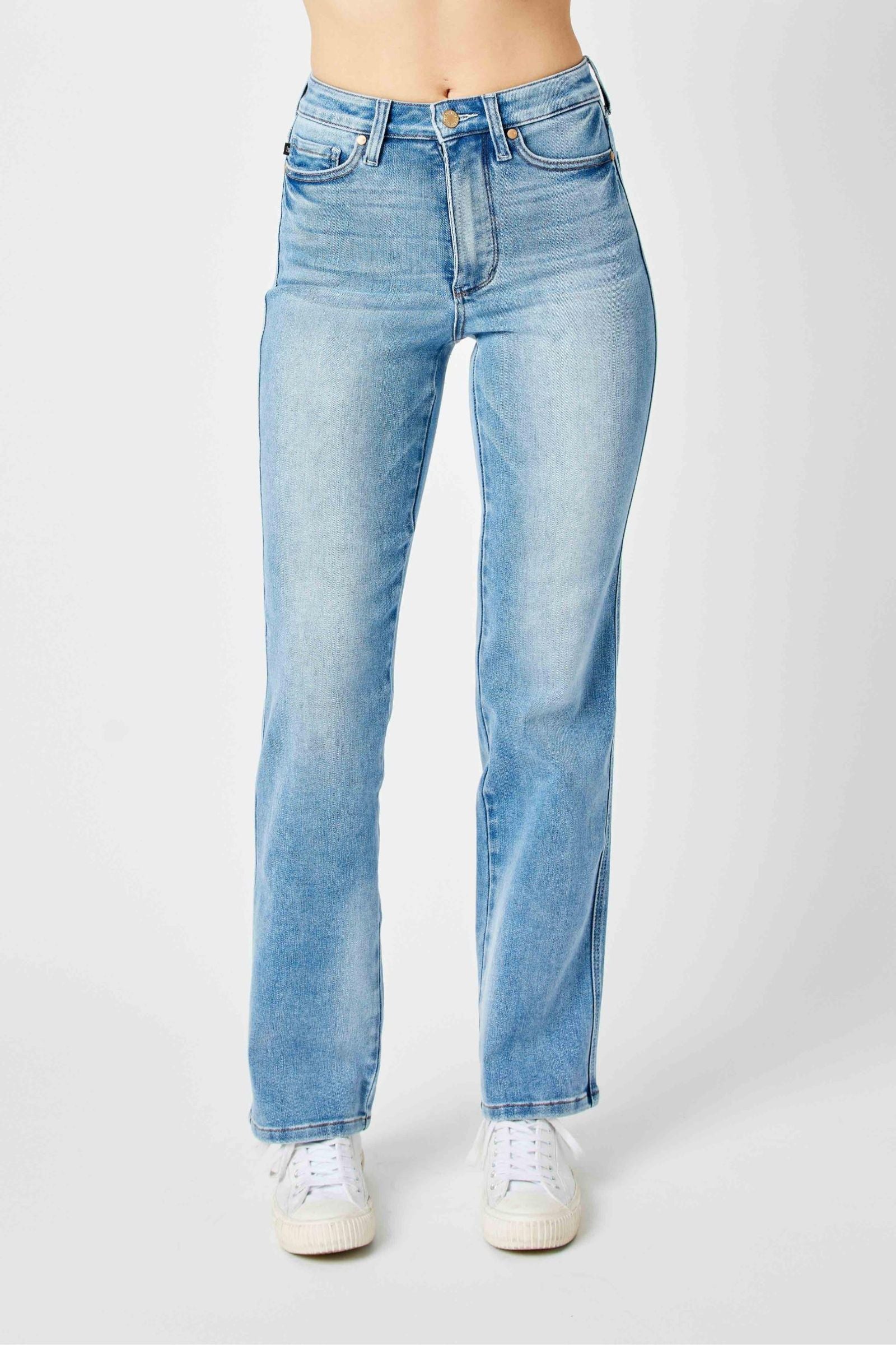 Judy Blue High Waist Tummy Control contrast Wash Straight Jeans-Stuffology Boutique -Stuffology - Where Vintage Meets Modern, A Boutique for Real Women in Crosbyton, TX