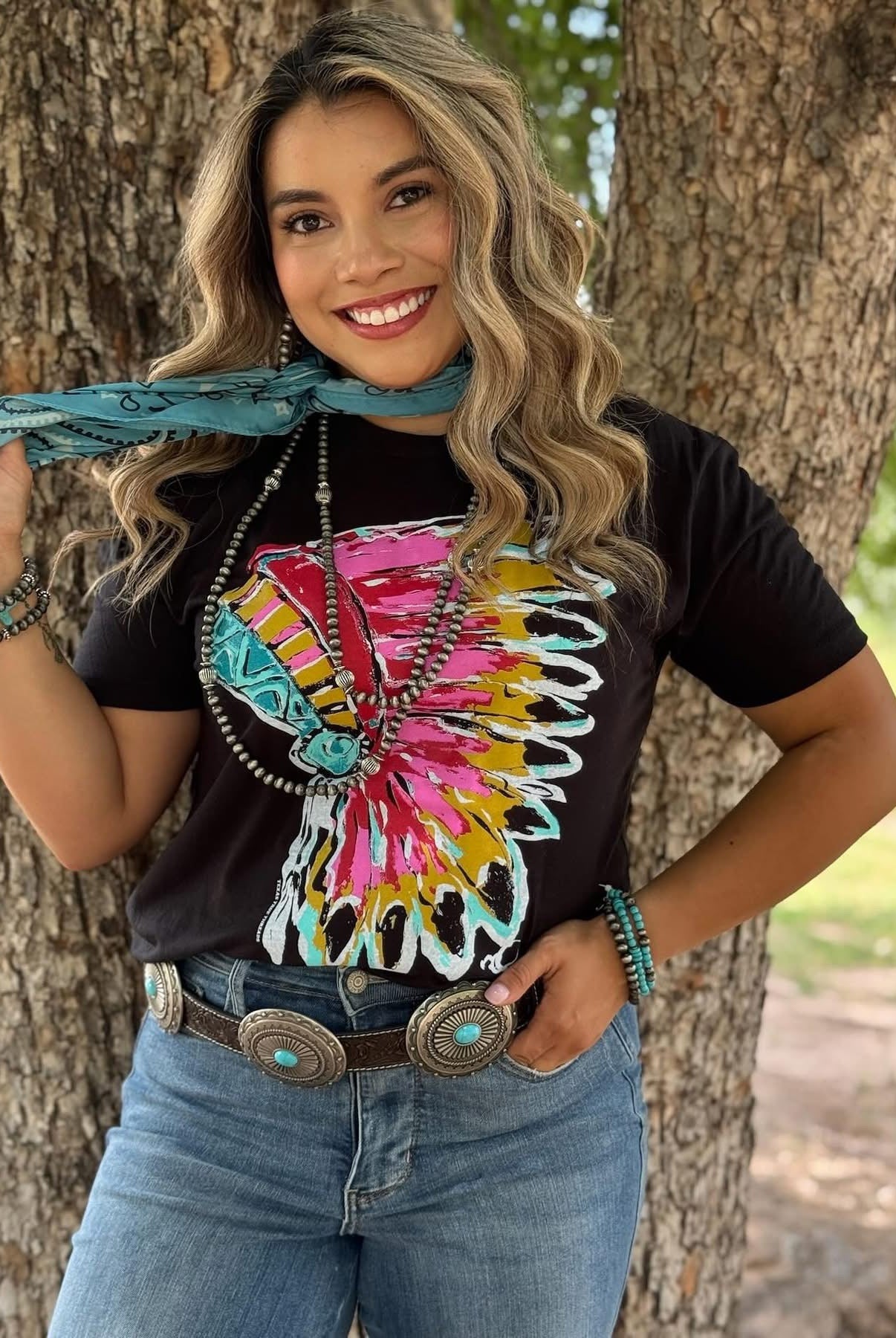 Bright Headdress Graphic Tee-Texas True Threads-Stuffology - Where Vintage Meets Modern, A Boutique for Real Women in Crosbyton, TX