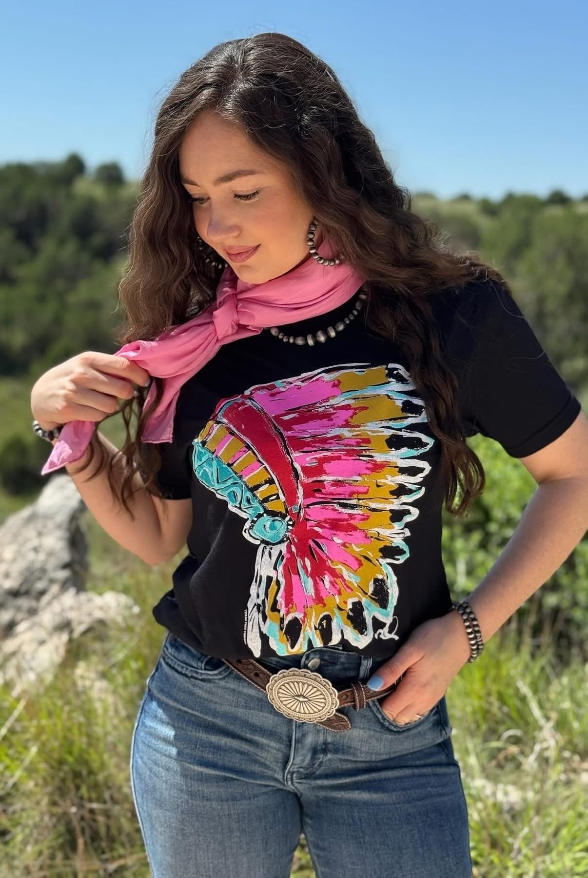 Bright Headdress Graphic Tee-Texas True Threads-Stuffology - Where Vintage Meets Modern, A Boutique for Real Women in Crosbyton, TX