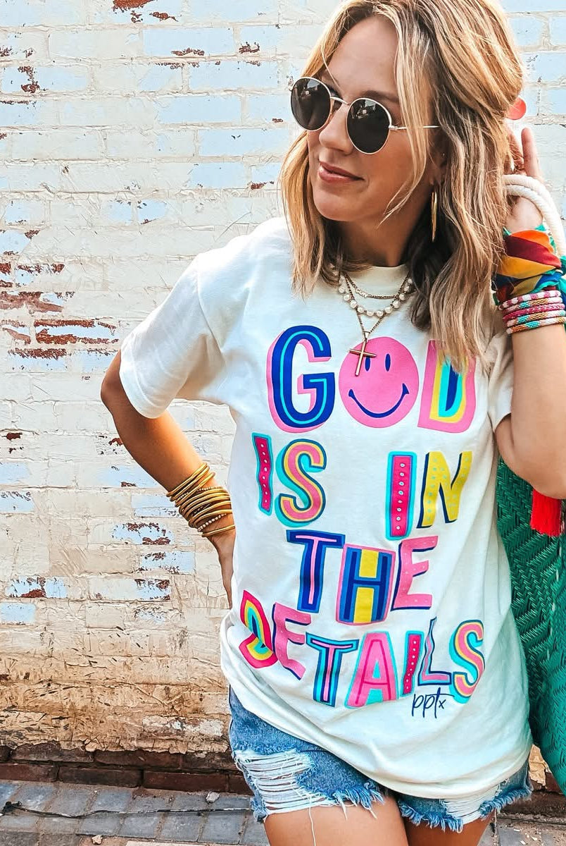God is in the Details Graphic Tee-Graphic Tees-Prickly Pear TX-Stuffology - Where Vintage Meets Modern, A Boutique for Real Women in Crosbyton, TX