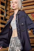 POL Clothing Double Gauze Studded Jacket-Shirt / Jacket-POL Clothing-Stuffology - Where Vintage Meets Modern, A Boutique for Real Women in Crosbyton, TX