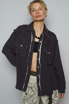 POL Clothing Double Gauze Studded Jacket-Shirt / Jacket-POL Clothing-Stuffology - Where Vintage Meets Modern, A Boutique for Real Women in Crosbyton, TX