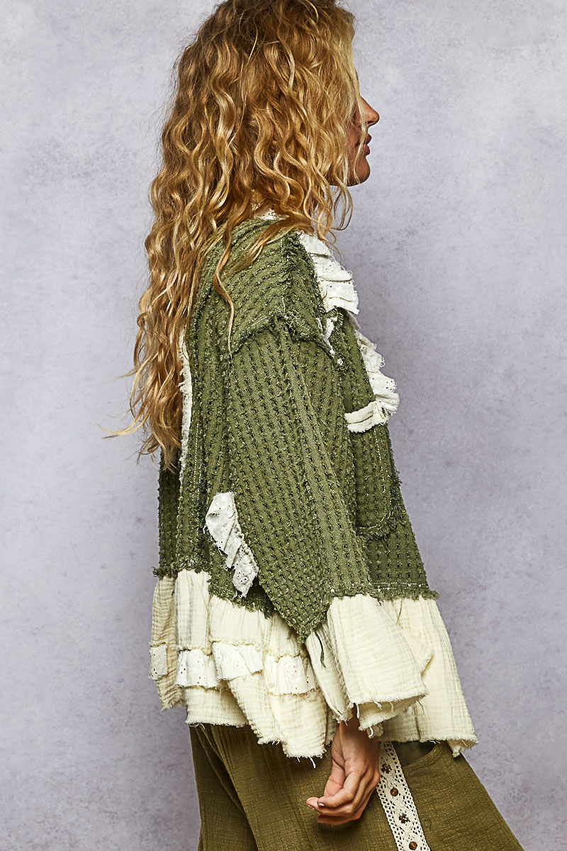 POL Clothing Olive3/4 Sleeve Cardigan-Jackets-POL Clothing-Stuffology - Where Vintage Meets Modern, A Boutique for Real Women in Crosbyton, TX