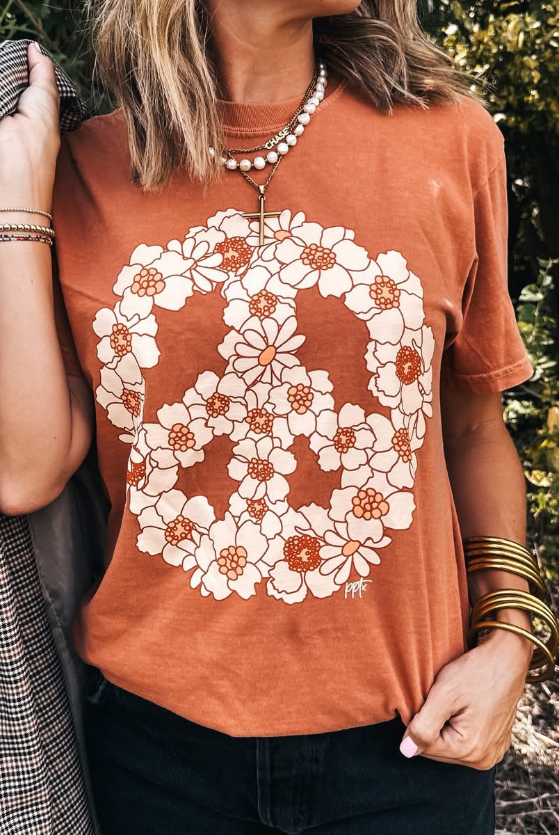 Retro Peace Floral Graphic Tee-Stuffology Boutique -Stuffology - Where Vintage Meets Modern, A Boutique for Real Women in Crosbyton, TX