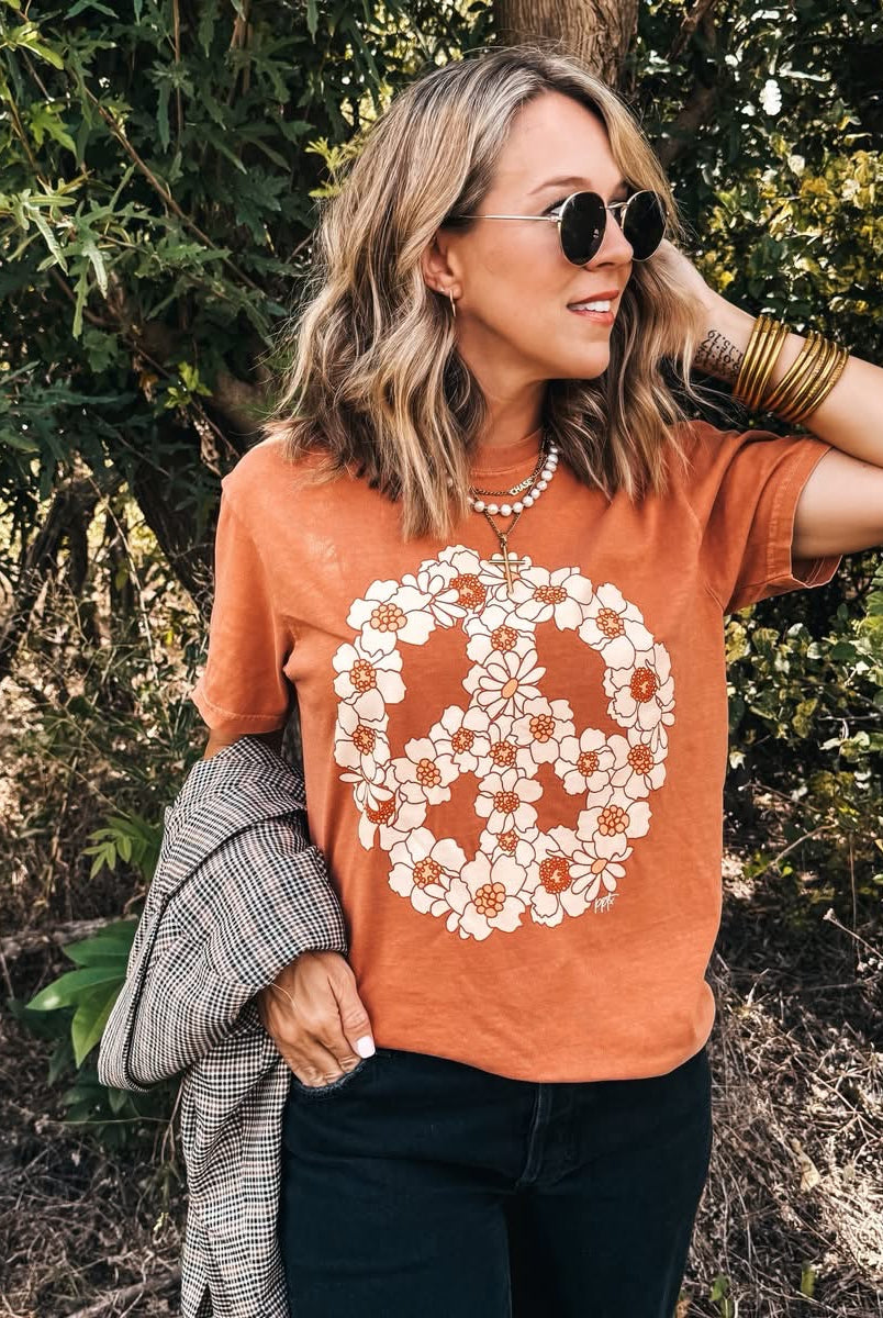 Retro Peace Floral Graphic Tee-Stuffology Boutique -Stuffology - Where Vintage Meets Modern, A Boutique for Real Women in Crosbyton, TX