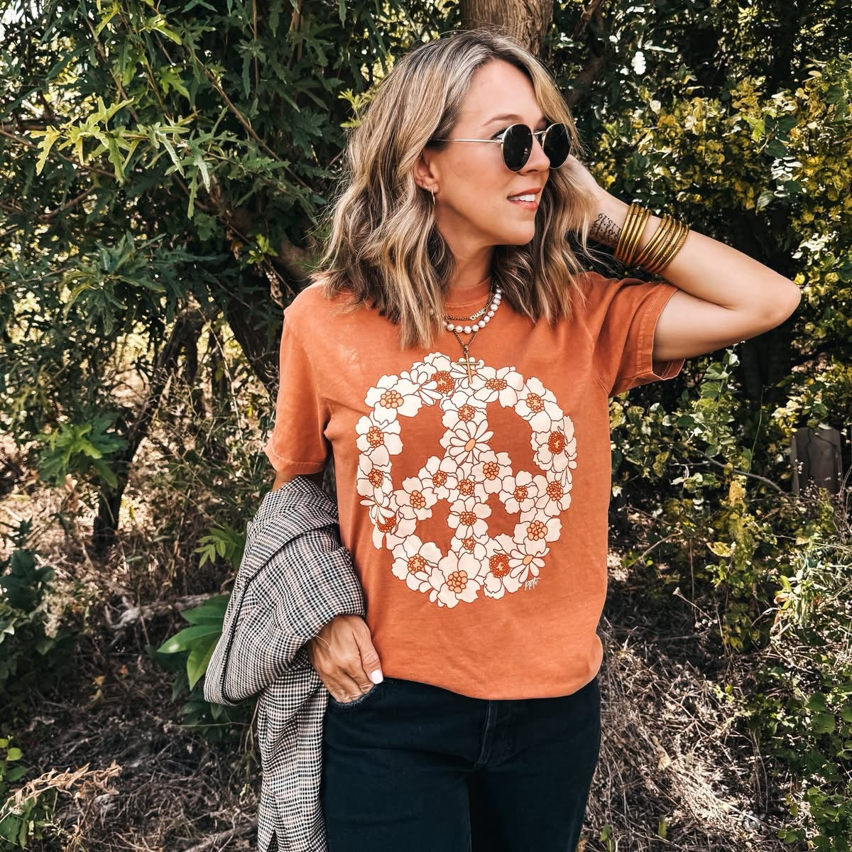 Retro Peace Floral Graphic Tee-Stuffology Boutique -Stuffology - Where Vintage Meets Modern, A Boutique for Real Women in Crosbyton, TX