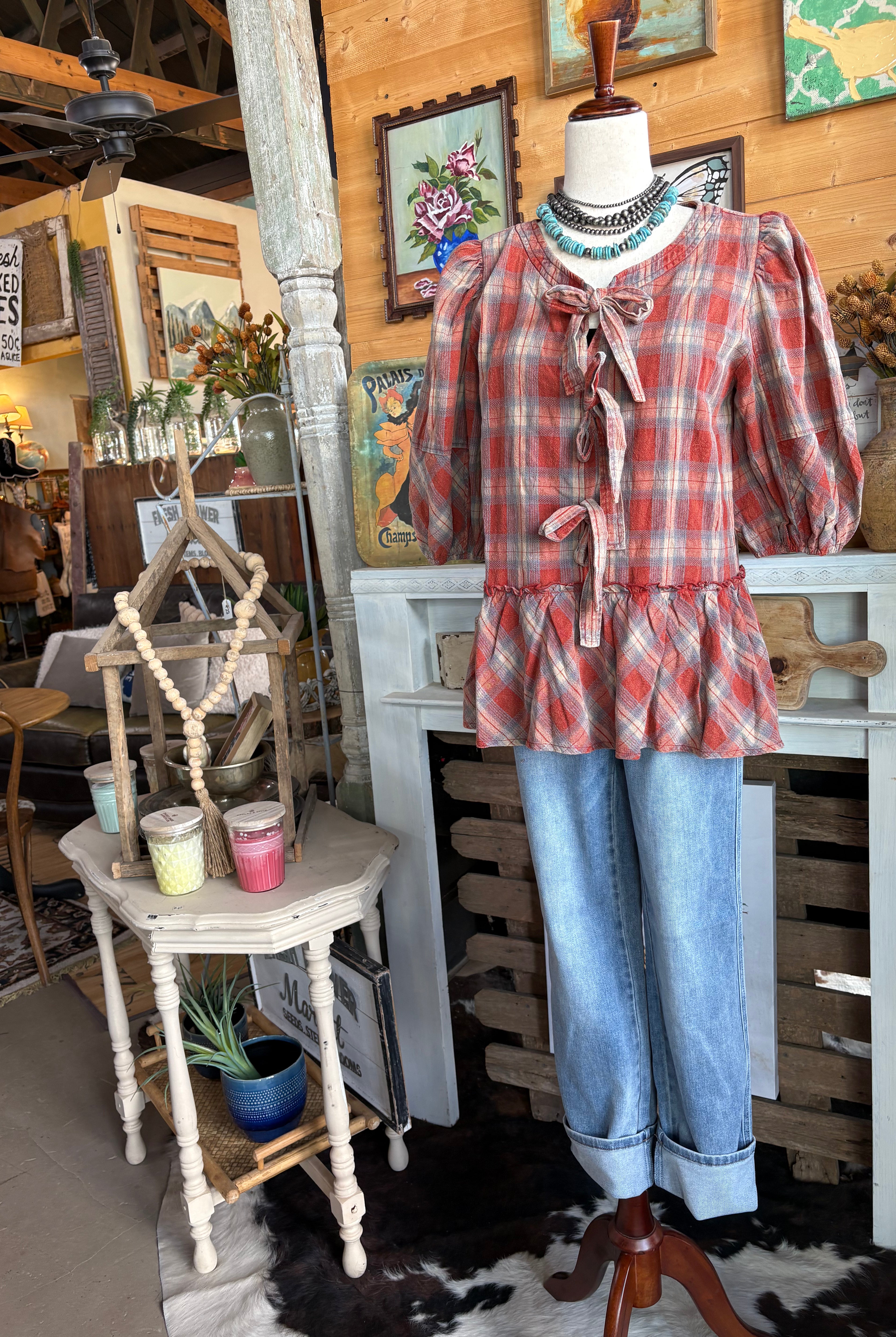 Rust Plaid Top-Top-Easel-Stuffology - Where Vintage Meets Modern, A Boutique for Real Women in Crosbyton, TX