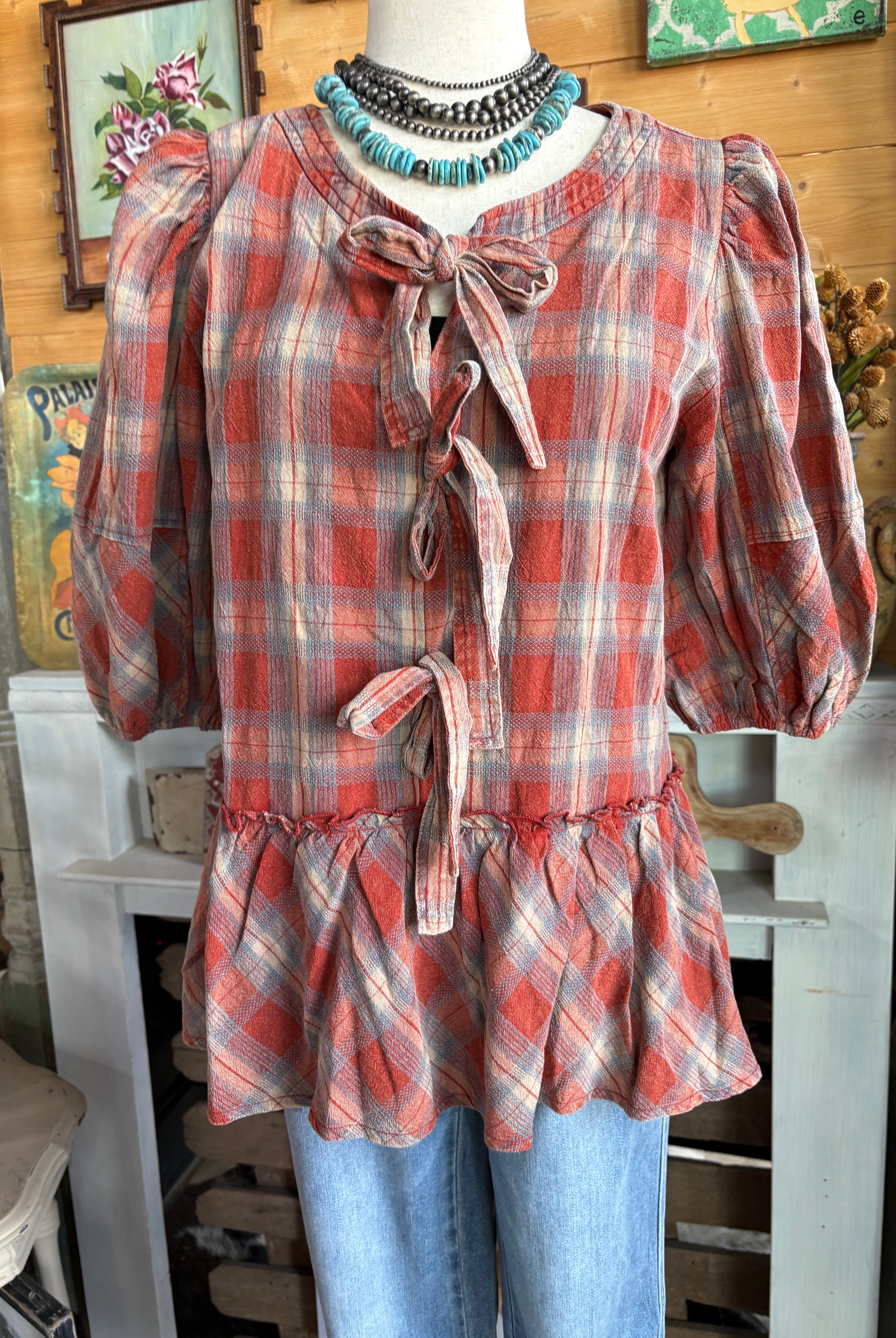 Rust Plaid Top-Top-Easel-Stuffology - Where Vintage Meets Modern, A Boutique for Real Women in Crosbyton, TX