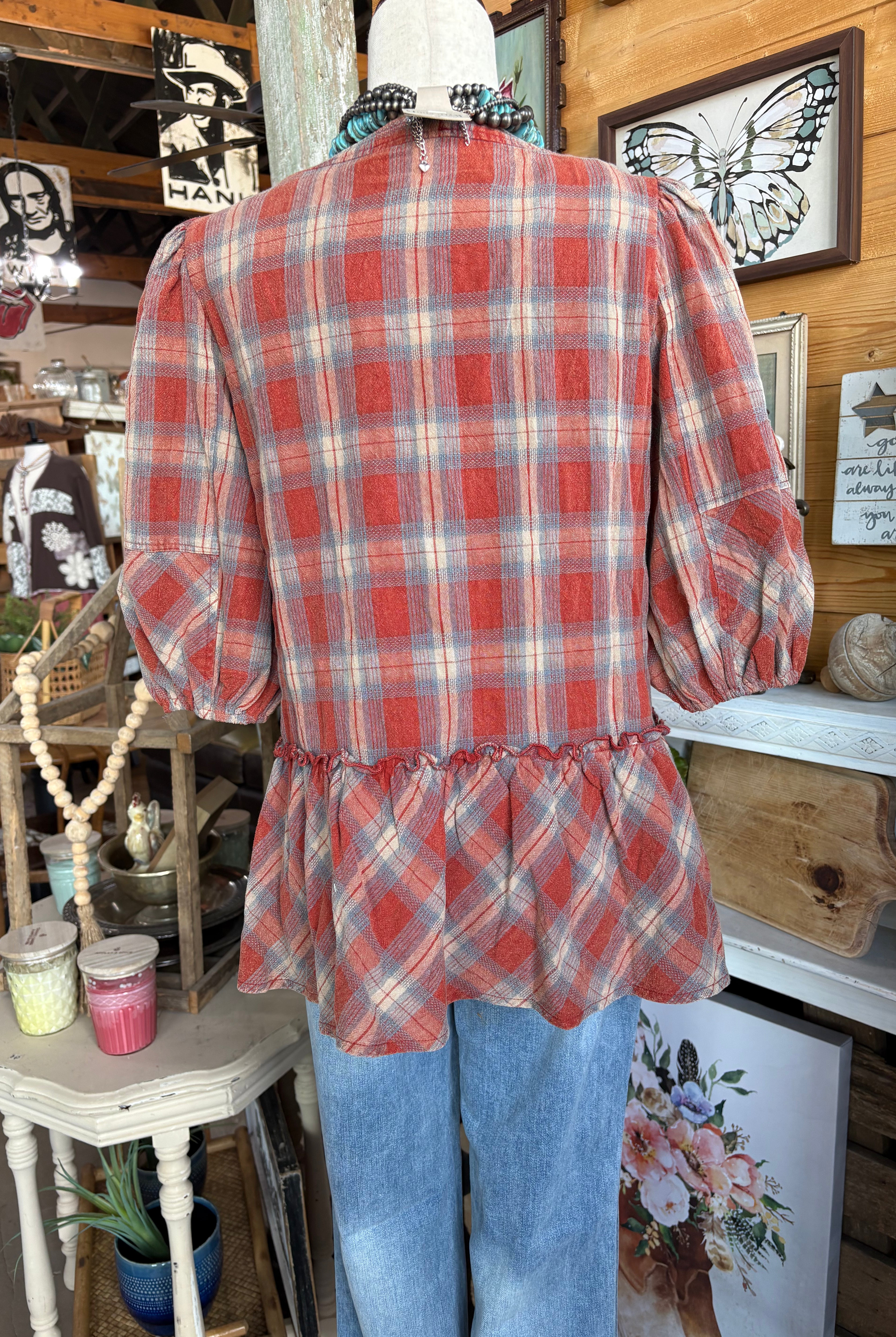 Rust Plaid Top-Top-Easel-Stuffology - Where Vintage Meets Modern, A Boutique for Real Women in Crosbyton, TX