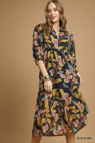 Floral Abstract Print Collared Tiered Midi Dress - Black Mix-Dress-Umgee-Stuffology - Where Vintage Meets Modern, A Boutique for Real Women in Crosbyton, TX