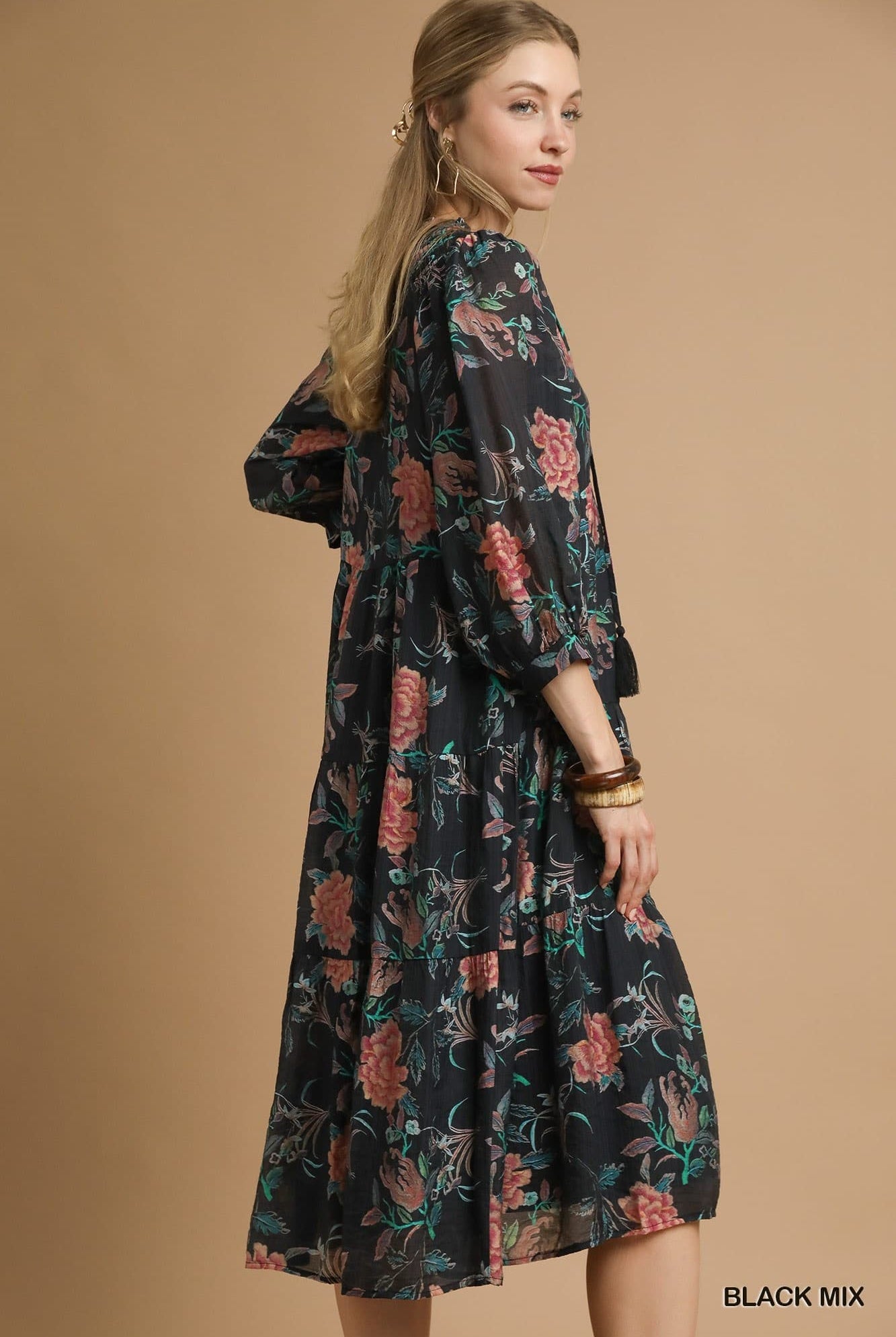 Floral Abstract Print Midi Dress - Black Mix-Dress-Umgee-Stuffology - Where Vintage Meets Modern, A Boutique for Real Women in Crosbyton, TX