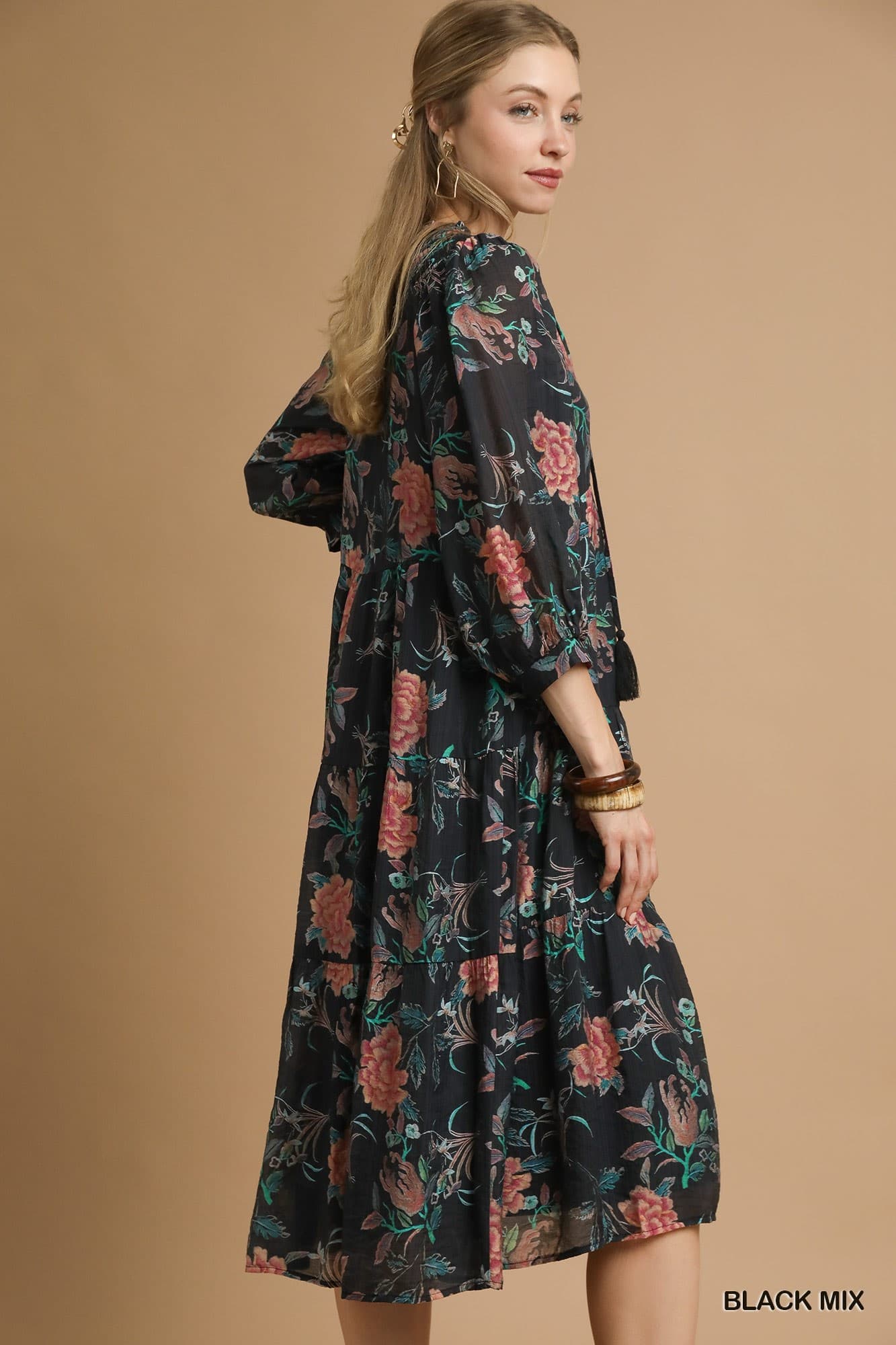 Floral Abstract Print Midi Dress - Black Mix-Dress-Umgee-Stuffology - Where Vintage Meets Modern, A Boutique for Real Women in Crosbyton, TX