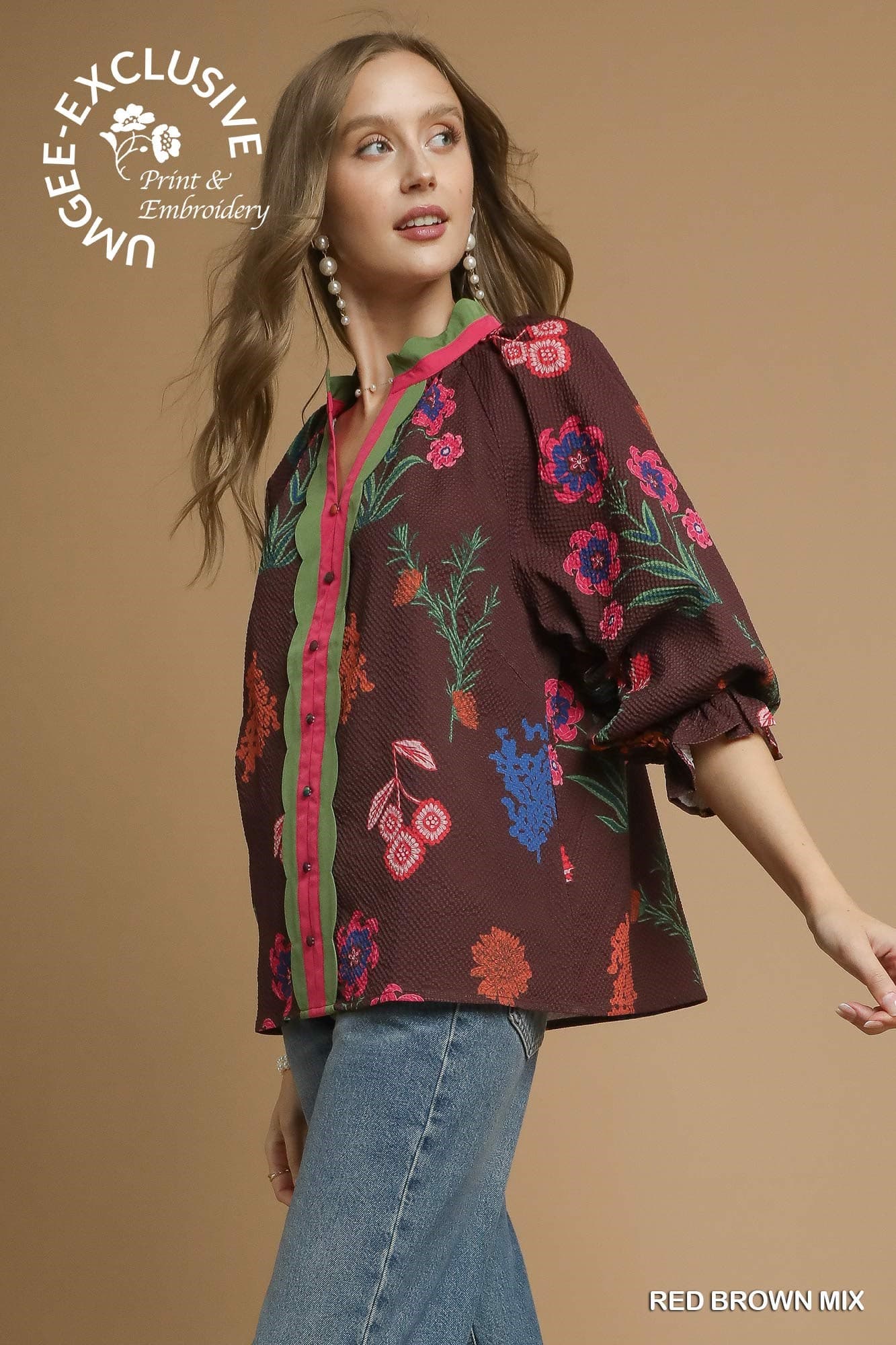 Mix Floral Textured Top with Scalloped Trim-TOP-Umgee-Stuffology - Where Vintage Meets Modern, A Boutique for Real Women in Crosbyton, TX