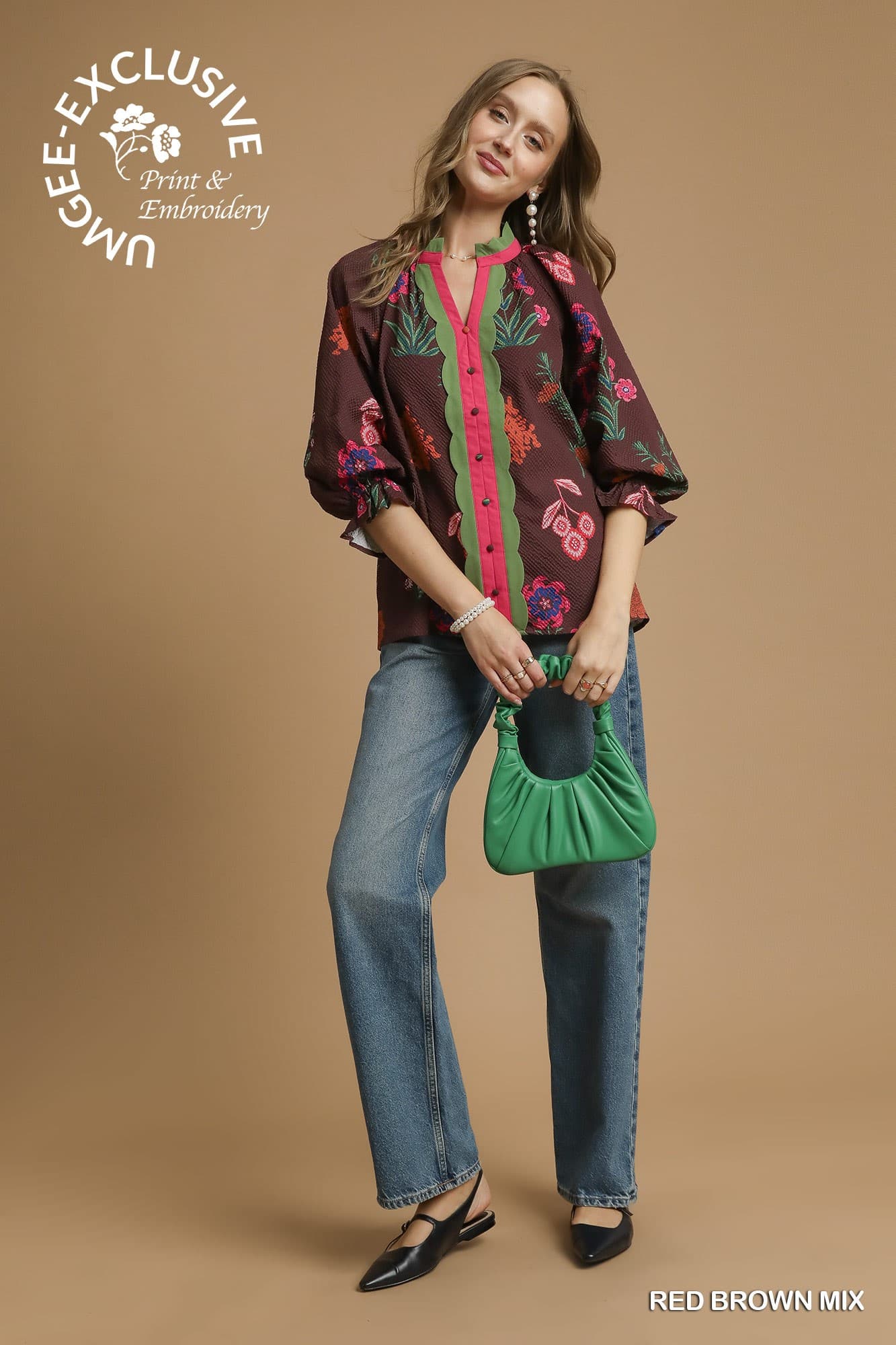 Mix Floral Textured Top with Scalloped Trim-TOP-Umgee-Stuffology - Where Vintage Meets Modern, A Boutique for Real Women in Crosbyton, TX