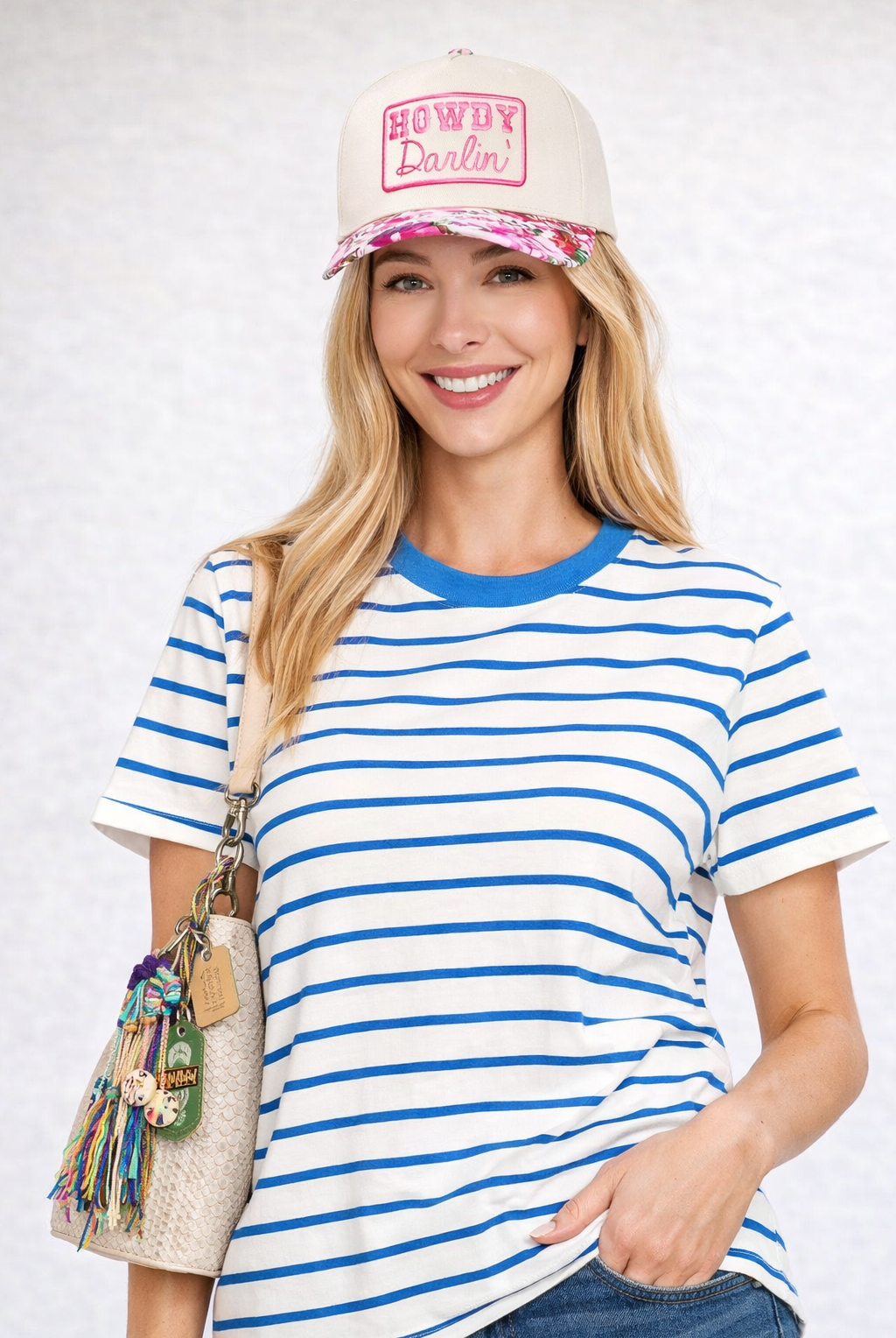 Blue Striped Crew Neck Tee-Tops-Zenana-Stuffology - Where Vintage Meets Modern, A Boutique for Real Women in Crosbyton, TX