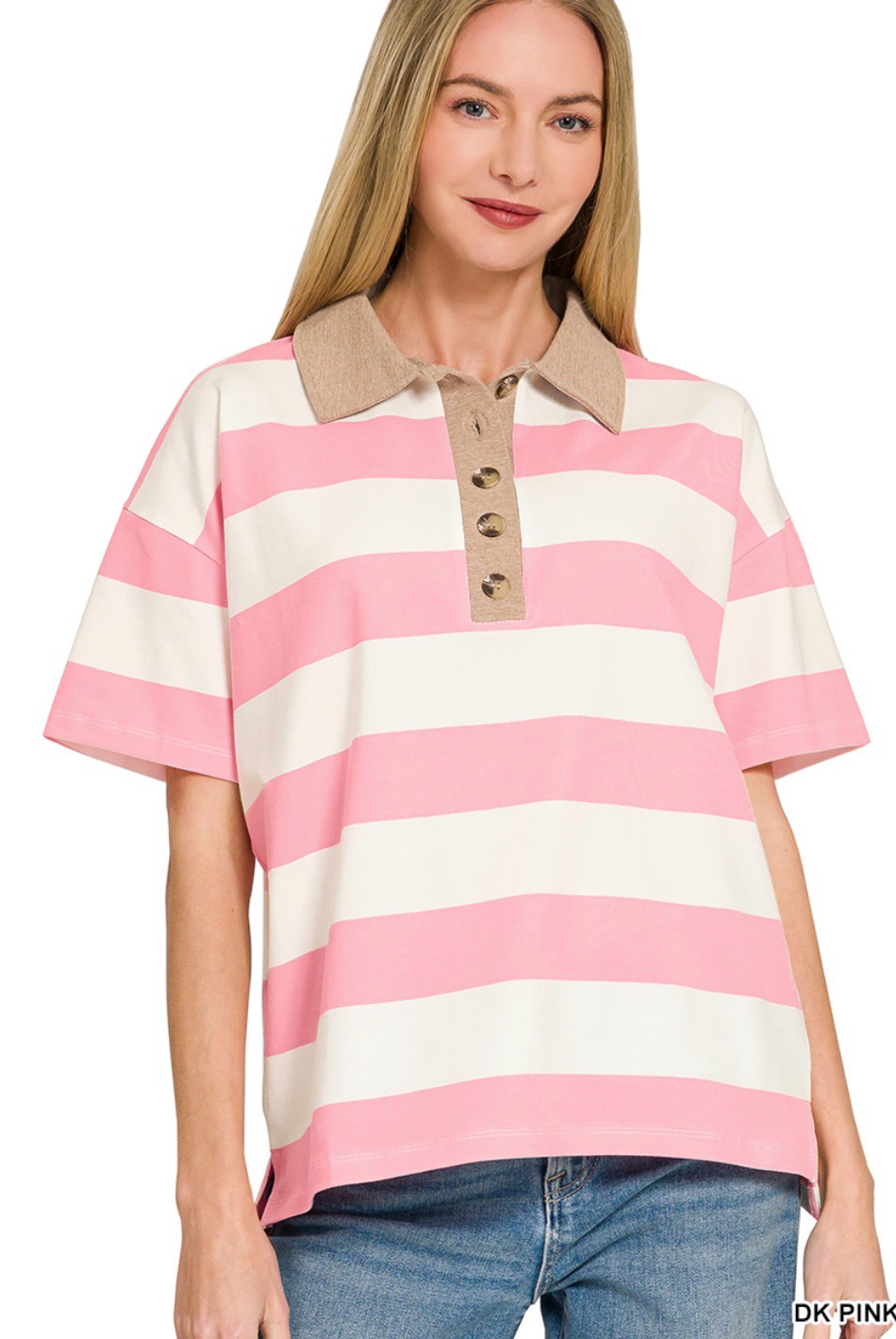 Striped Collared Polo Top-stripe top-Stuffology Boutique -Stuffology - Where Vintage Meets Modern, A Boutique for Real Women in Crosbyton, TX