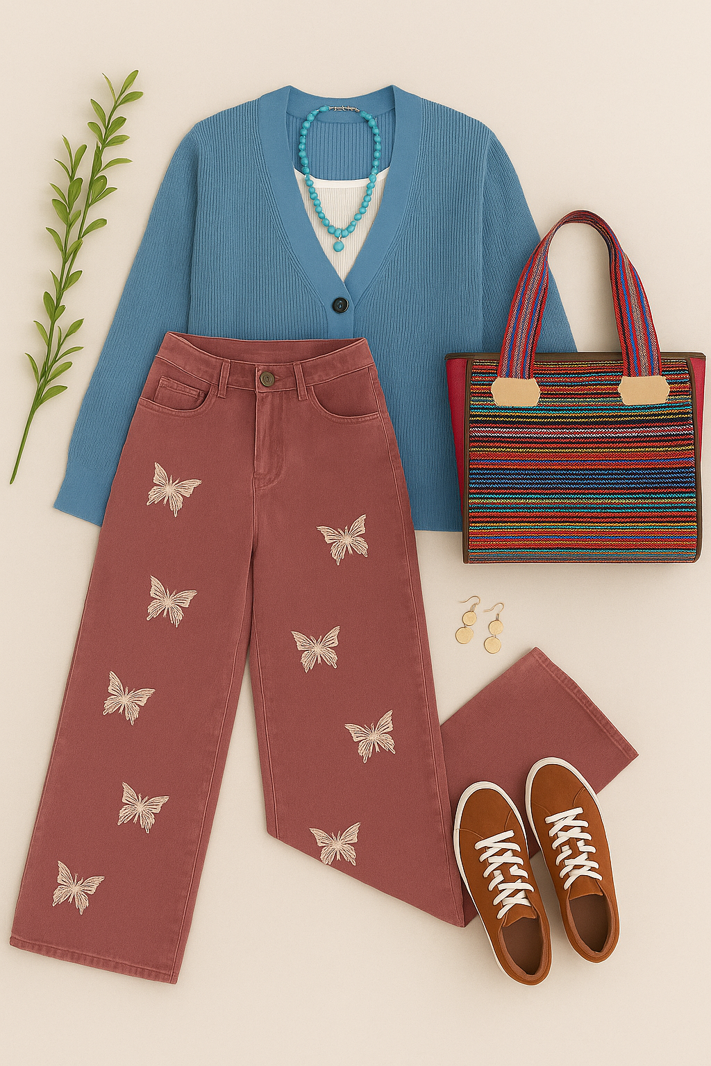 POL Clothing Butterfly Embroidered Wide-Leg Pants-Pants-POL Clothing-Stuffology - Where Vintage Meets Modern, A Boutique for Real Women in Crosbyton, TX