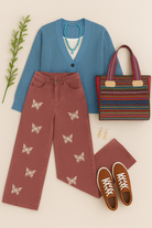 POL Clothing Butterfly Embroidered Wide-Leg Pants-Pants-POL Clothing-Stuffology - Where Vintage Meets Modern, A Boutique for Real Women in Crosbyton, TX