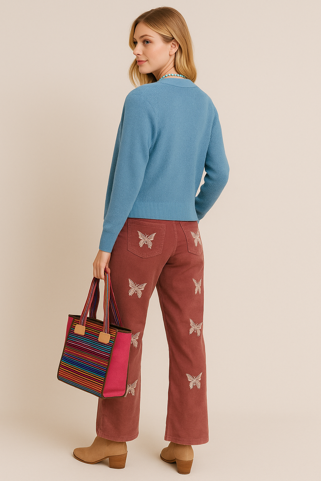 POL Clothing Butterfly Embroidered Wide-Leg Pants-Pants-POL Clothing-Stuffology - Where Vintage Meets Modern, A Boutique for Real Women in Crosbyton, TX